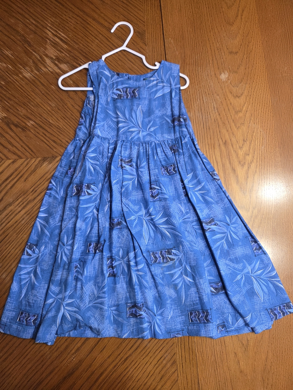 Girls' Blue Tropical Print Sleeveless Sundress
